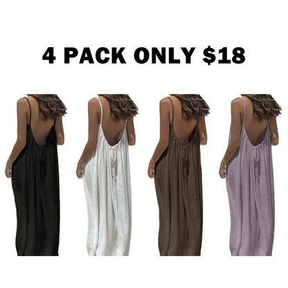 Women's Solid Color Backless Spaghetti Strap Cami Dress