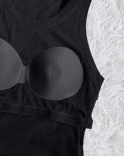 Built-in Bra Tank Top Ribbed Racerback Tops