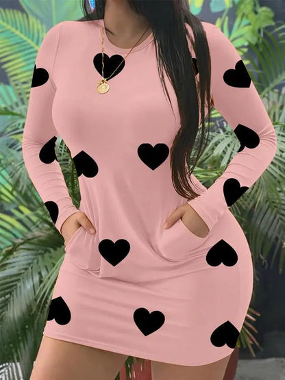 Women's Heart Pattern Long Sleeve Dress
