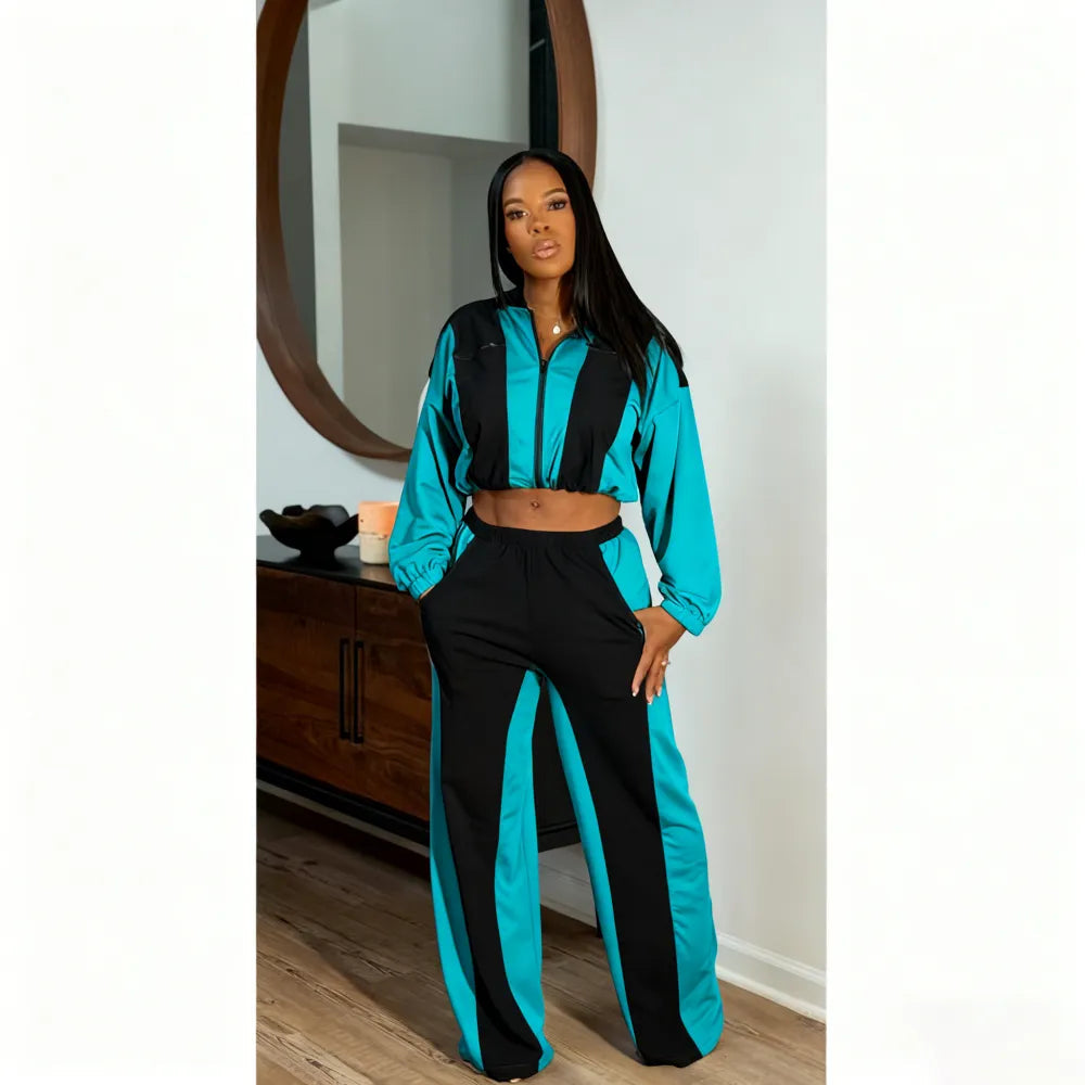 Color block straight pants set