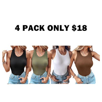 Built-in Bra Tank Top Ribbed Racerback Tops