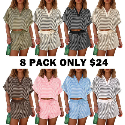 Women's Striped 2 Piece Short Sets