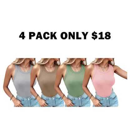 Built-in Bra Tank Top Ribbed Racerback Tops