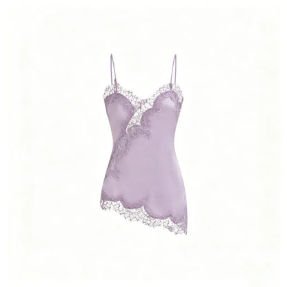 V-neck Floral Lace Lettuce Trim Cami Blouse