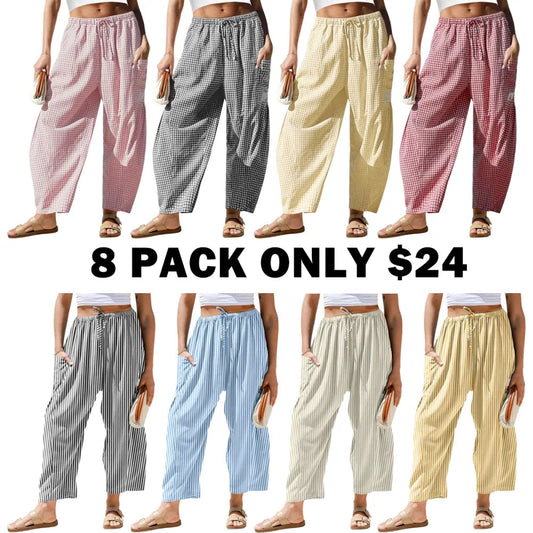 Women‘s Wide Leg Gingham Striped Plaid Pants
