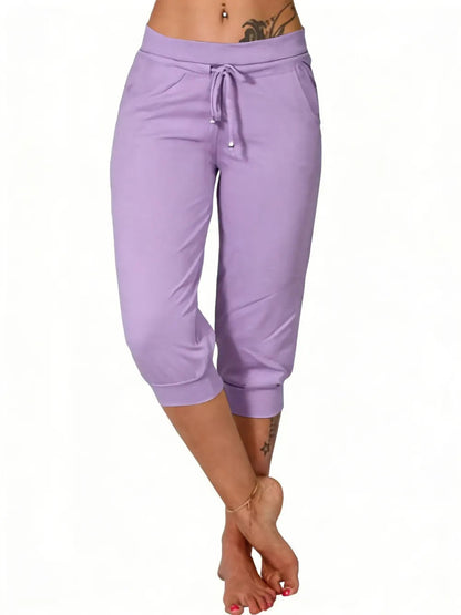 Women's Plain Drawstring Waist Capris Pants
