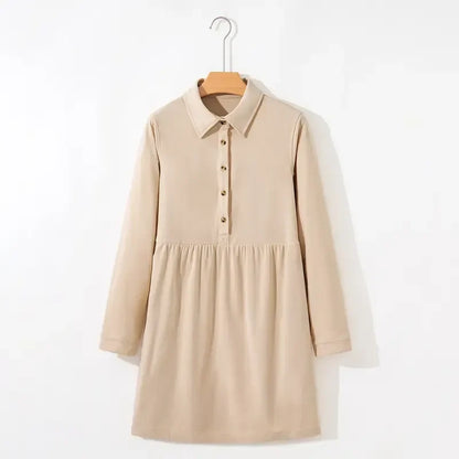 Women's Corduroy Half Button Collared Mini Dress with Pocket