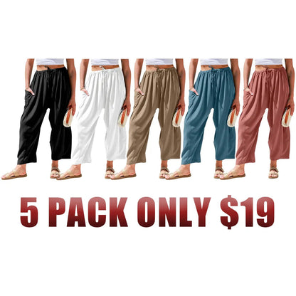 Women's Linen Blend Wide Leg Pants with Pockets