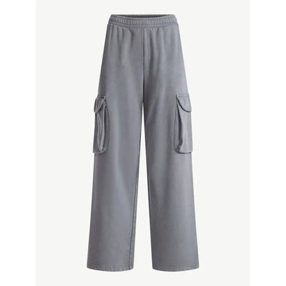 Mineral Washed Oversized Cropped Hoodie + Wide Leg Cargo Sweatpants