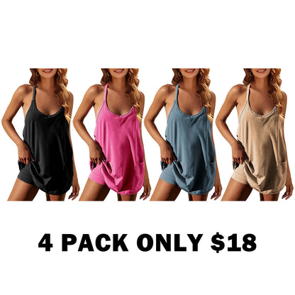 Women's Summer Sleeveless Mini Dress with Built-in Shorts