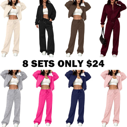 Casual Striped Long Sleeve Zipper Jacket and Pants Set