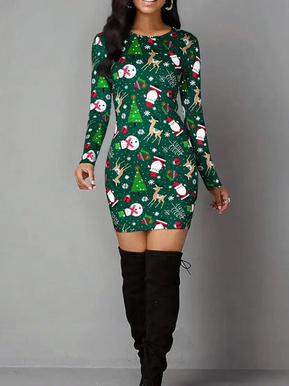 Women's Vintage Geometric Print Casual Long Sleeve Dress