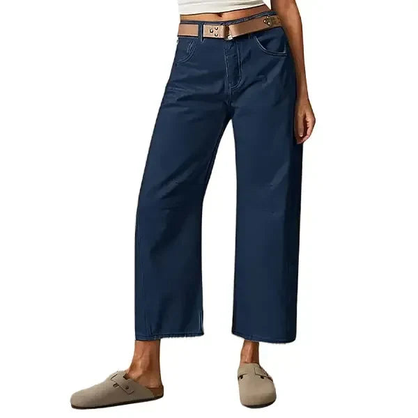 Solid Stitch Detail Mid Waist Crop Baby Barrel Pants