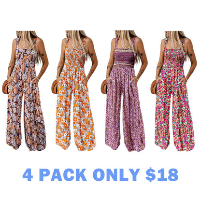 Women's Casual Loose Overalls Sleeveless Printed Rompers