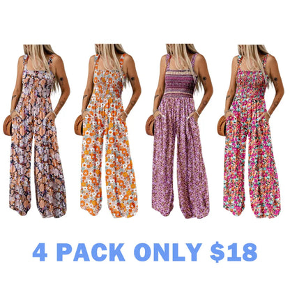 Women's Casual Loose Overalls Sleeveless Printed Rompers